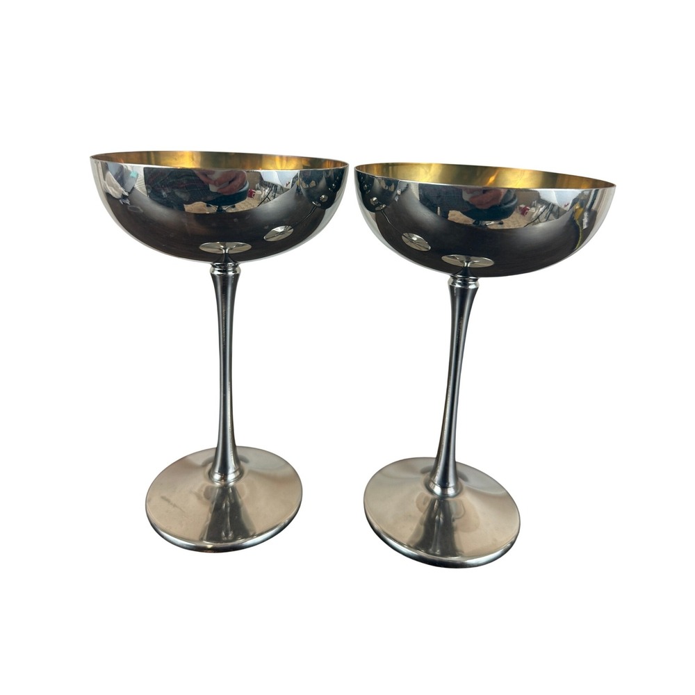 Vintage PAIR (2) Italian Silverplate Toasting Champagne Coupes by Leonard 6 1/4"